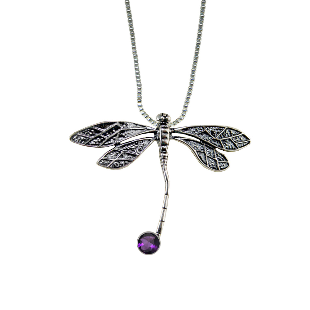 Sterling Silver Dragonfly Pendant With Faceted Amethyst